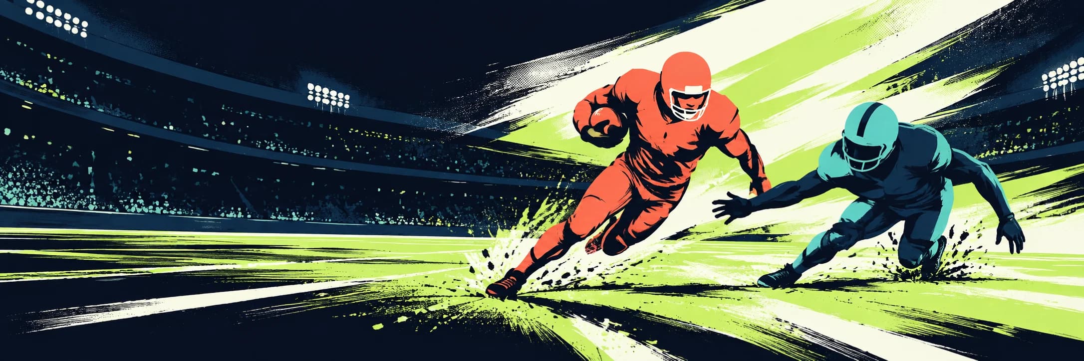 Illustrated football runner making an open-field cut