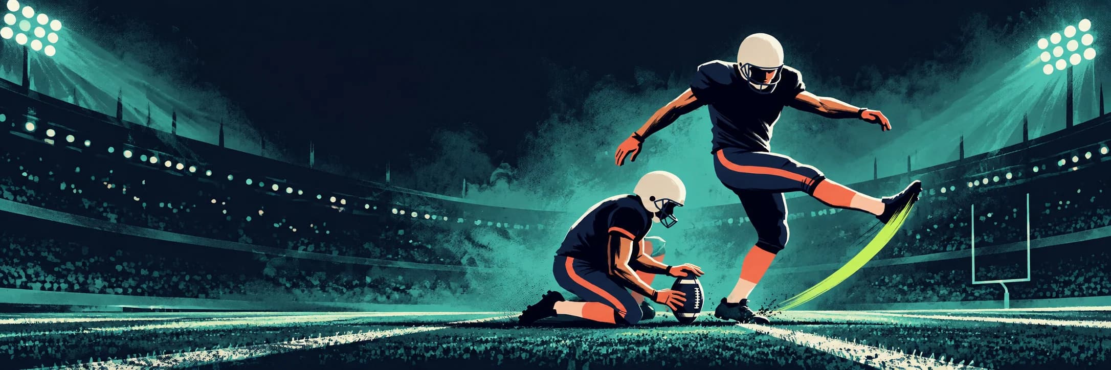 Illustrated kicker lining up a field goal